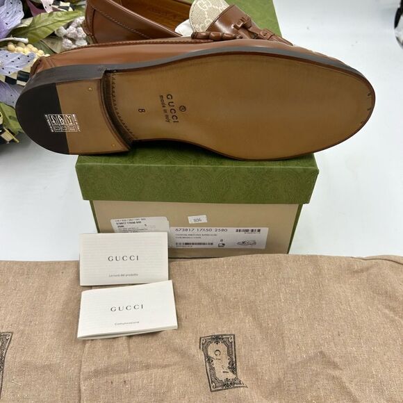 Men’s Gucci GG Supreme canvas/leather loafers size 8 fits 9US made in Italy - Picture 5 of 11
